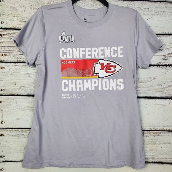 Nike KC Chiefs Super Bowl LVII Conference Champions Tee Women’s M Gray - Picture 1 of 5